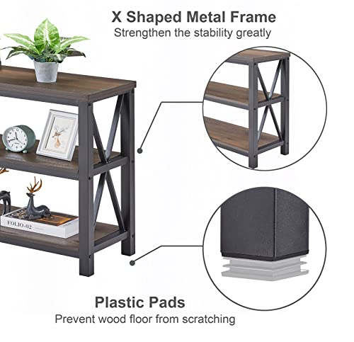 FATORRI Rustic Industrial Console Table with 3-Tier Shelves - Walnut Brown Entryway Sofa Table FATORRI