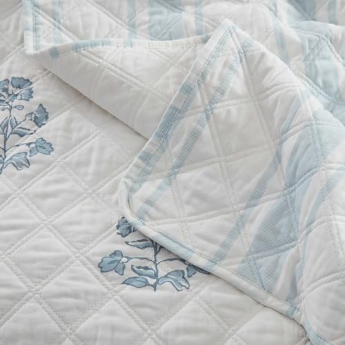Martha Stewart - King Quilt Set, 100% Cotton Reversible Bedding Set, Incredibly Soft Feel for Year Round Comfort, 3 Piece Bed Set with Matching Pillowcases (Flower Block Print Blue) Martha Stewart