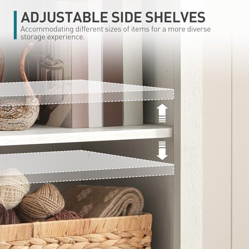 RALGEND Farmhouse Buffet Cabinet with LED Lights, 47" Coffee Bar Cabinet with Power Outlet, Kitchen Buffet Cabinet with 2 Drawers, Sideboard Cabinet, Sliding Barn Doors, White and Walnut 12CBUDWH RALGEND