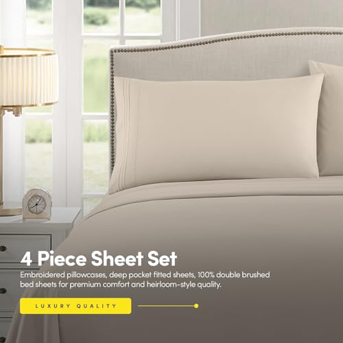 1500 Supreme Collection Queen Sheet Sets Beige Cream - Luxury Hotel Bed Sheets and Pillowcase Set for Queen Mattress - Extra Soft, Elastic Corner Straps, Deep Pocket Sheets, Queen Beige Cream Sweet Home Collection