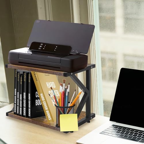 STANDNEE Printer Stand Multi-Purpose Printer Shelf for desk,Wood Stand with Storage Home Office Desktop Printer Stand with Anti-Skid Feet (1-Tier) STANDNEE