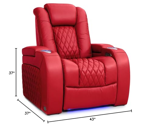 Seatcraft Diamante - Home Theater Seating - Living Room - Power Recline - Italian Leather - Powered Headrests - Cupholders - USB Charging - Ambient Lighting - Arm Storage, Red, Single Recliner Seatcraft