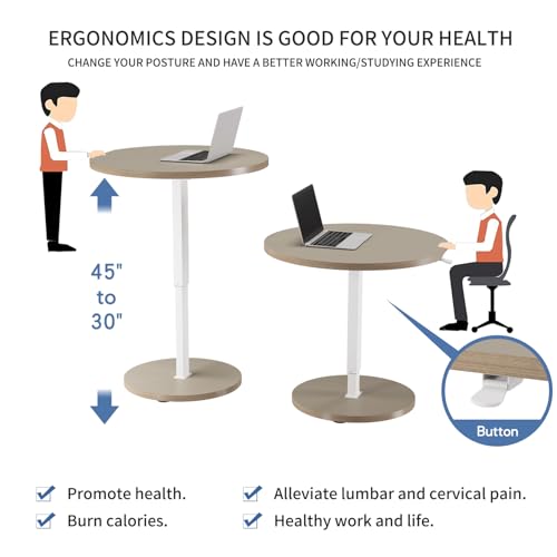 bilbil Round Pneumatic Adjustable Standing Desk, Space-Saving Circular Design with Locking Casters, Mobile Workstation for Home Office, Height-Adjustable Overbed Table, 31.5 Inch, Khaki Finish bilbil