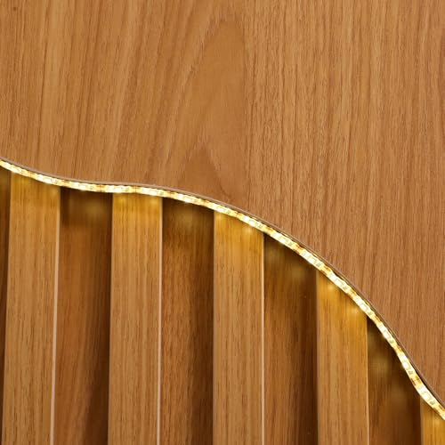 CNCEST L-Shaped Small Space Reception Desk with Locking Storage & LED Light, Modern Oak Front Desk Checkout Counter for Hotel, Shop, Beauty Salon, Office CNCEST