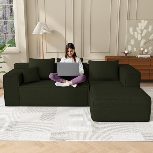 Swbvs Modular Sectional Sleeper Sofa,L-Shape Chaise,7-Seater Sofa,Upholstered Couches for Living Room Bedroom,No Assembly,Green Swbvs