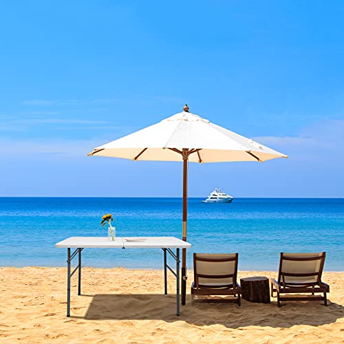 Camp Solutions 4 FT Folding Table, Plastic Portable Tables for Dining Parties Card Picnic Camping, Granite White Camp Solutions