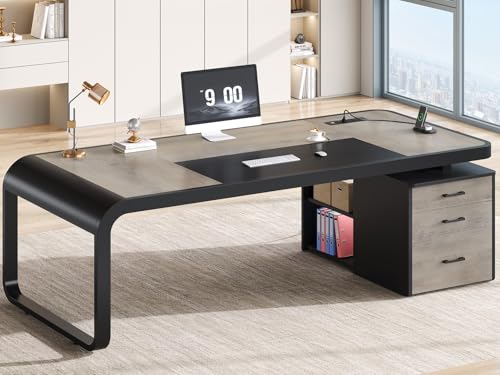 Itaar 70.9" Executive Desk, Large Computer Desk with Drawers and Lateral File Cabinet, Office Desk with Removable Shelves, Business Furniture Desk Workstation for Home Office, Gray Itaar