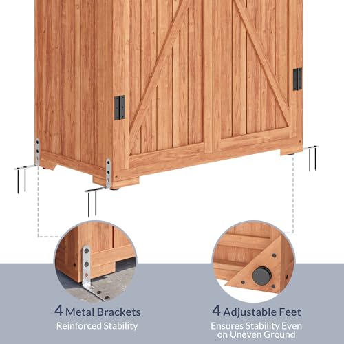 BELLEZE Outdoor Storage Shed with 4 Removeable Shelves, Wooden Garden Shed Lockable Tool Cabinet with Waterproof Roof, Outside Tall Tool Shed for Patio Backyard Lawn Yard - Wood BELLEZE