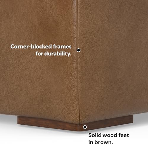 SIMPLIHOME Rex Left Chaise Sofa Module in Full-Grain Genuine Leather, Caramel Brown, 44-inches W x 69.5-inches D, Handcrafted Modern-Style Left-Arm Chaise Lounge Chair for Living Room SIMPLIHOME