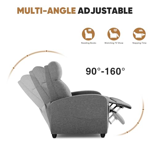 DUMOS Recliner Chair for Adults, Massage Reclining Chair for Living Room, Adjustable Home Theater Seating Single Sofa with Padded Seat Backrest and Footrest, Linen, Grey DUMOS