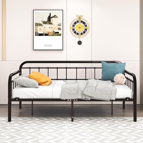 HOMERECOMMEND Metal Daybed Frame Twin Metal Slats Platform Base Box Spring Replacement Bed Sofa for Living Room Guest Room (Twin, Dark Copper) HOMERECOMMEND