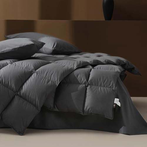 Airluck Feather Down Comforter Twin Size,Ink Gray All Season Duvet Insert,Luxurious Hotel Bedding Comforters with 100% Skin-Friendly Cotton Cover,Fluffy Medium Warmth with Corner Tabs(68x90 Inch) Airluck