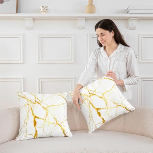 Castle Fairy Gold Marble Texture Throw Pillow Cover,Modern Luxury Style Cushion Cover 16"x16" for Boys Teens,Minimalist Art Golden Lines Pillowcase for Car RV,Abstract Room Decor,Single Pack Castle Fairy