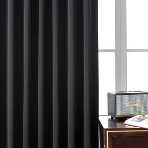 Joydeco Blackout Curtains for Bedroom, Black out curtains 96 inch long 2 Panels, Long Black Drapes with Rod Pocket Back Tab, Room Darkening Noise Reducing & Wrinkle-Free Drapes for Living Room Windows Joydeco