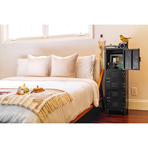 AllSpace 3 Doors, Grey Metal Storage Locker, Slim Organizer Steel Cabinet, Lockable, 39" Height, Stackable for Home, Office, Gym, Kids Room 450112ET, Black Allspace