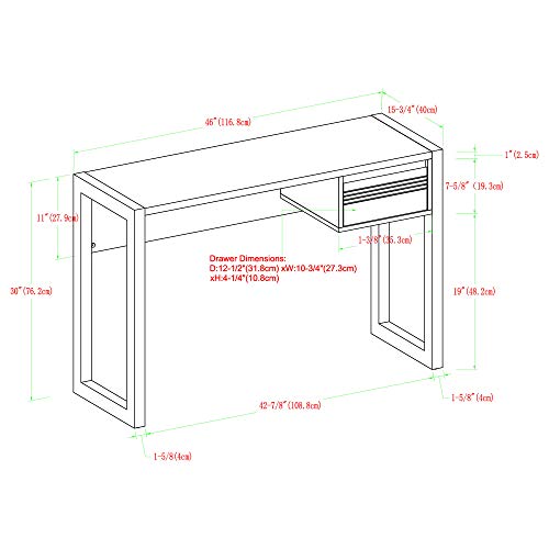 Walker Edison Fluted Drawer Writing Laptop Desk, 46 Inch, Black/Walnut Walker Edison