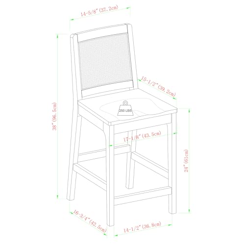 Walker Edison 2-Piece Boho Rattan Back Solid Wood Counter Stool, Set of 2, Black Walker Edison