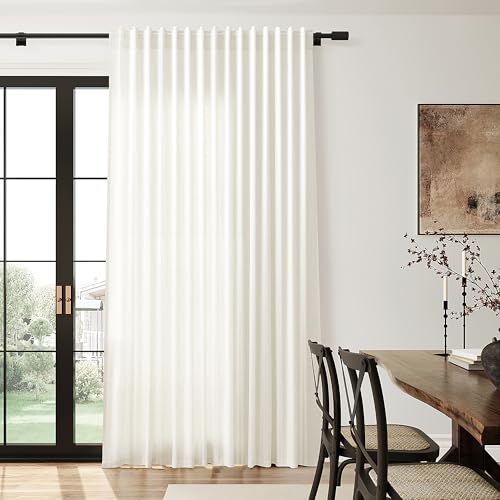 SPWIY Linen Extra Wide Curtain 100 Inch for Patio Silding Glass Doors 1 Panel Natural Semi Sheer Light Flitering Curtains Back Tab Farmhouse Boho Room Divider Drapes for Living Room Cream W100xL84 SPWIY