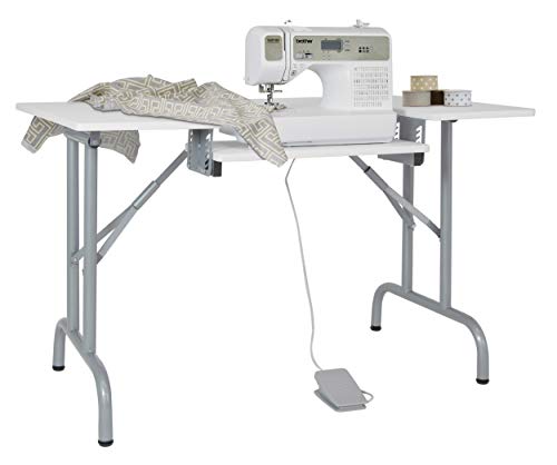 Sew Ready Folding Multipurpose Sewing Table - 47.5" W x 28" D Foldable White Hobby and Sewing Machine Table with Adjustable Shelf - Can Also Be Used as Computer Desk Sew Ready