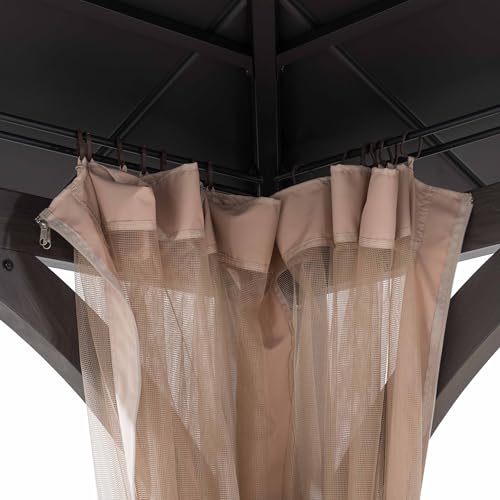 Sunjoy Hardtop Gazebo 13 x 15 ft. Outdoor Patio Steel Frame Gazebo with 2-Tier Metal Roof and Mesh Netting, Black Sunjoy