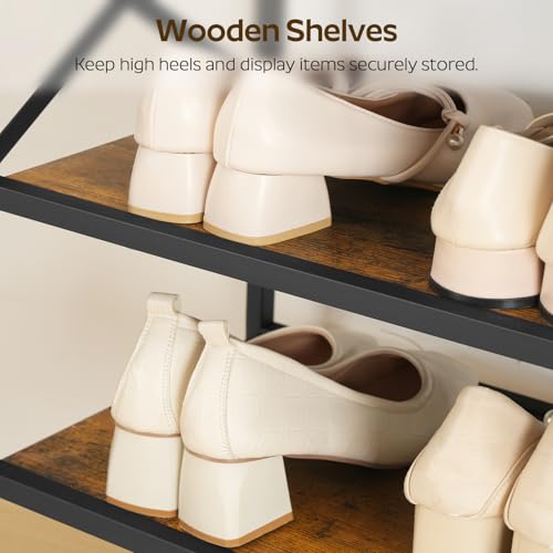 YATINEY 6-Tier Tall Shoe Rack Organizer, Wooden Shoe Storage for Closet Holds 24 Pairs, Sturdy Shoe Shelf with X-Shaped Metal Support, for Entryway, Bedroom, Rustic Brown and Black SS206BR YATINEY