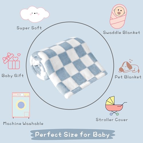 Yurhap Checkered Baby Blanket Fleece Baby Blankets for Boys, Ultra Soft Cozy Fluffy Infant Toddler Newborn Receiving Blankets for Crib Stroller, 30''x40'', Blue Yurhap