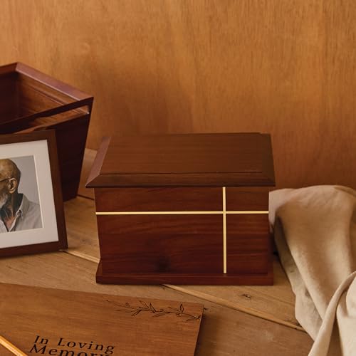 Aspen Studio Cross Urn Walnut Wooden Urn for Cremation Ash Handcrafted Solid Wood Urn Up to 235lbs for Adult Human Ashes Decorative Urns TSA Approved Wooden Urn Aspen Studio
