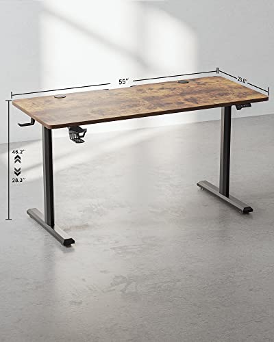FEZIBO Height Adjustable Electric Standing Desk, 55 x 24 Inches Stand up Table, Sit Stand Home Office Desk with Splice Board, Rusticbrown FEZIBO