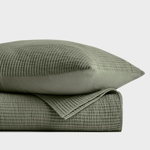 EVERGRACEHOME Cotton Coverlet Set King Size 3 Pieces, Lightweight Soft Ribbed Matelassé Bedspread Quilt Set, Cozy Oversized Quilted Bedding Set with 2 Pillow Shams for All Seasons, Olive Green EVERGRACEHOME