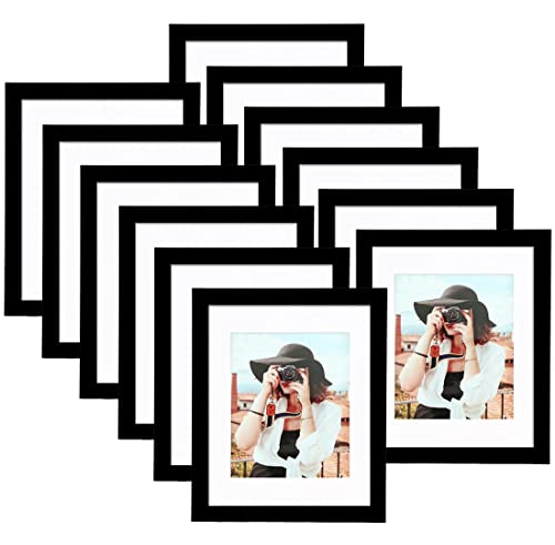 Picrit 8x10 Picture Frame Set of 12, Display 5x7 with Mat or 8x10 Without Mat, Photo Frames for Wall Mounting or Table Top Display, Black. Picrit