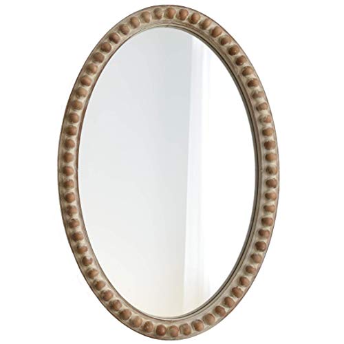 COZAYH Distressed Wood Frame Accent Mirror, Rustic Farmhouse Style Decorative Wall Mirror (Oval) COZAYH