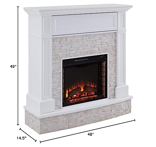 SEI Furniture Jacksdale Faux Stone Accent Electric Hidden Media Shelf Fireplace, White SEI Furniture