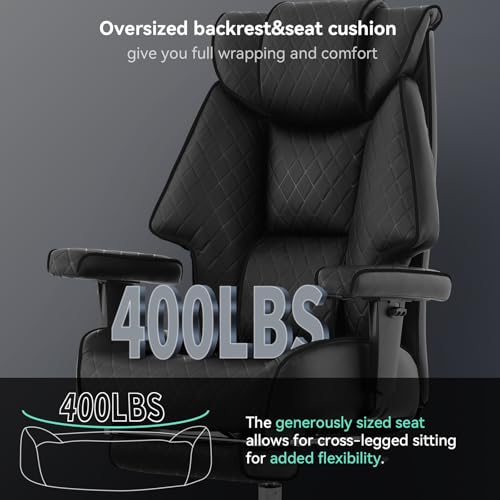 EXCEBET Big and Tall Office Chair with Footrest, PU Leather High Back Executive Office Chair 400lbs, Ergonomic Computer Chairs Lumbar Support for Heavy People (All Black) EXCEBET