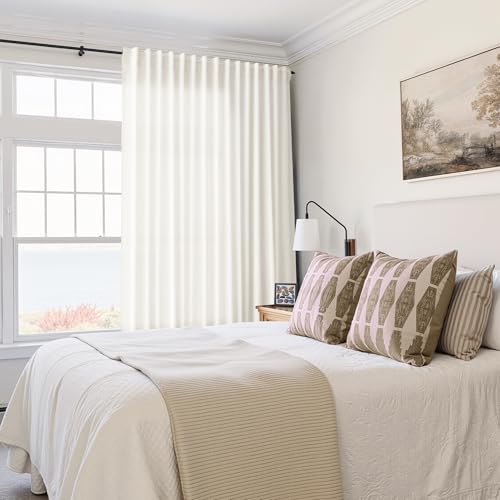 SPWIY Linen Extra Wide Curtain 100 Inch for Patio Silding Glass Doors 1 Panel Natural Semi Sheer Light Flitering Curtains Back Tab Farmhouse Boho Room Divider Drapes for Living Room Cream W100xL84 SPWIY