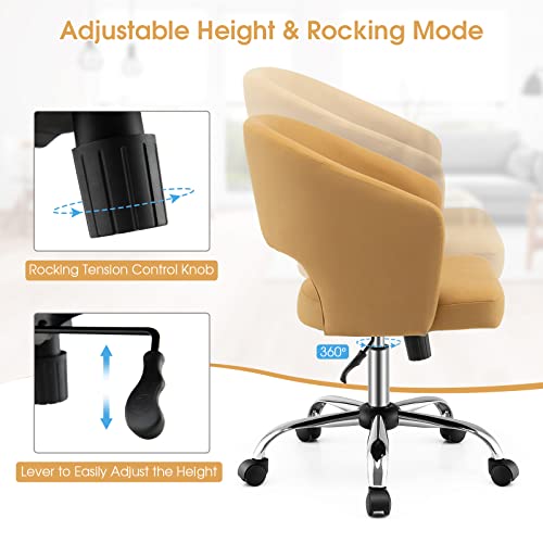 Giantex Home Office Desk Chair, Comfy Upholstered Chair with Hollow Design & Height Adjustable, Modern Rolling Swivel Armless Chair, Leisure Task Cute Chair for Living Room Study Vanity, Yellow Giantex