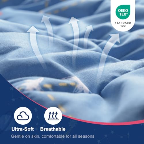 Kivik Weighted Blanket 7 lbs, 41" x 60" Blue Moon Stars Planet Weighted Blankets for Small Single/Twin Size Bed, All-Season Breathable Soft Cute Heavy Throw Blanket for Calming & Sleep, Washable Kivik