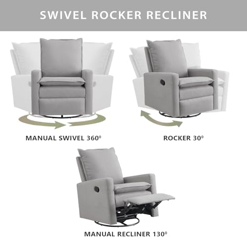 Oxford Baby Uptown Upholstered Swivel Glider and Recliner Nursery Chair, Gray Oxford Baby