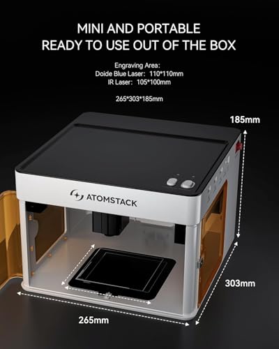 Atomstack P1 Dual Laser Engraver,5W Diode and 1.2W Infrared Portable Laser Engraving Machine for Jewelry, Metal,Plywood,Leather,4.3 * 4.3" Engraving Area,Free Atomstack App ATOMSTACK
