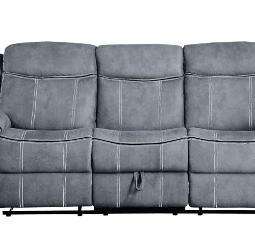 Gray Velvet Recliner with & Table - 3 Seat, and Relaxing, Stable, Stylish Tuft Workmanship, Soothing Two Tone Port Table, Soft Fluffy, Strong Wood Metal Frame, Classy Tufting, Comfy MOOSH