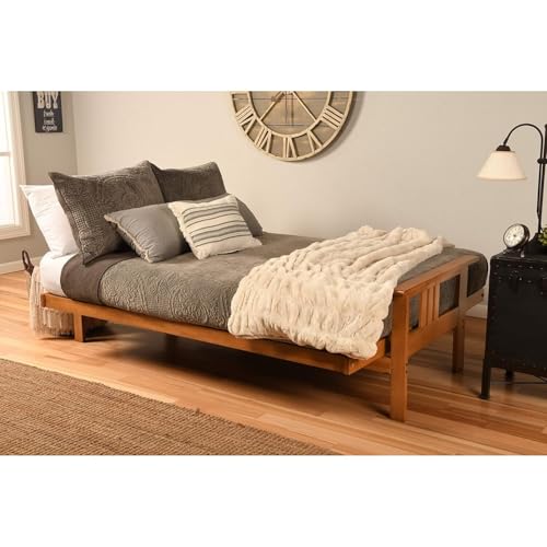 HomeStock Wood Futon Frame Queen Size - Classic Style Sofa Bed with Mission Arms Frame Only/Butternut HomeStock