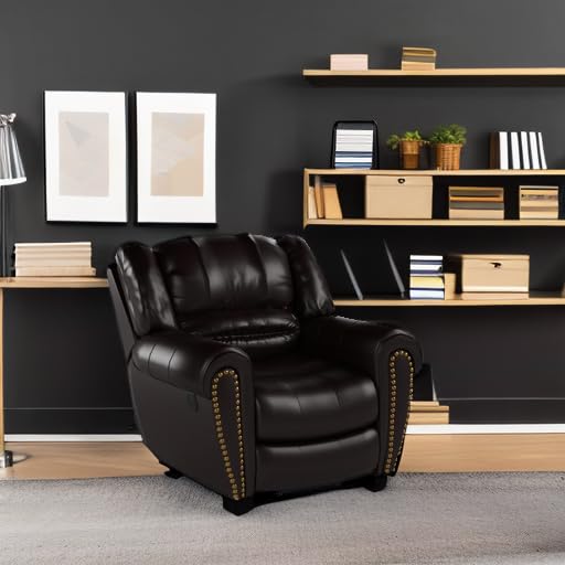 CANMOV Leather Recliner Chair, Classic and Traditional Manual Recliner Chair with Comfortable Arms and Back Single Sofa for Living Room, Brown CANMOV