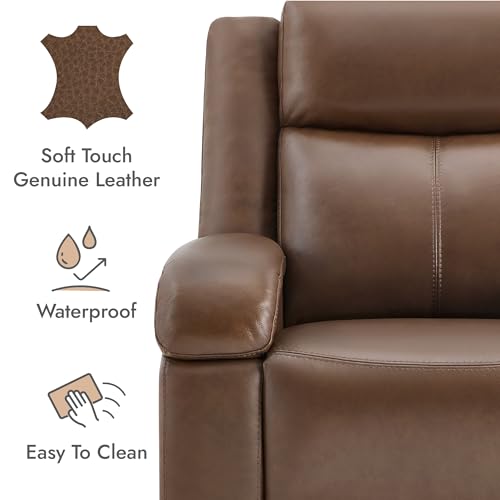 Watson & Whitely Genuine Leather Power Recliner Chairs for Adults, Wall Hugger RV Recliner with Power Headrest & Charging Ports, Electric Recliner Sofa Chair for Living Room, Cafe