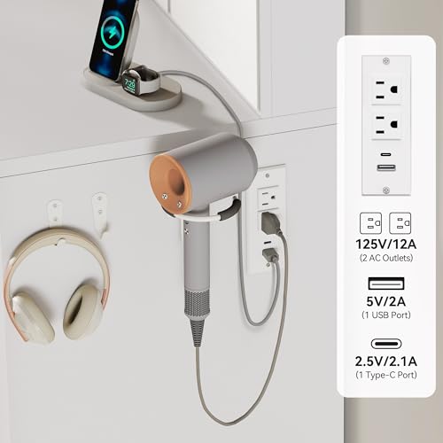 DWVO 56" Vanity Table Set with Tri-Fold Mirror & LED Lights, Makeup Vanity Desk with RGB Glass Cabinets, Storage Drawers, Shelves, Built-in Power Strip, Cushioned Stool for Dressing Room, White DWVO