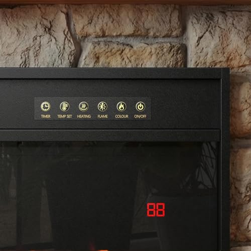 Lovinouse Smart Electric Fireplace, Small Black Electric Fireplace with 12 Color Adjustable Flames, 5-Level Brightness, 3-Level Heating, 8 H Timer, Remote Control, Touch Screen and Log & Crystal,1500w Lovinouse
