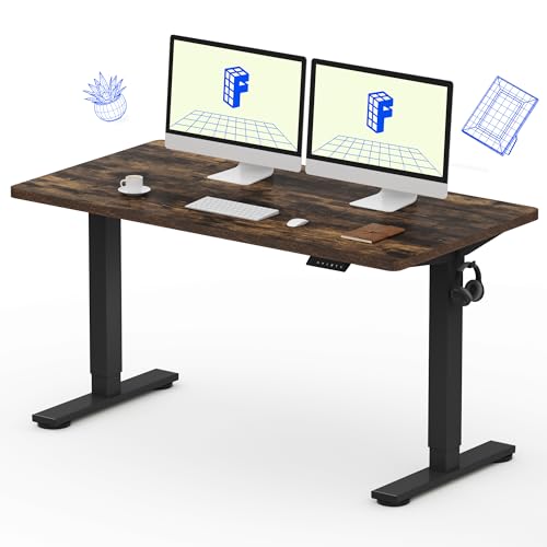 FLEXISPOT EN1 One-Piece Standing Desk with 1-Inch Thick Desktop, 55"x28" Electric Height Adjustable Desk for Home Office & Multi-Device Workstations, Rustic Brown FLEXISPOT