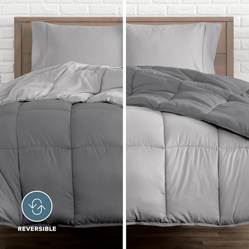 Bare Home Reversible Bed-in-A-Bag Comforter & Sheet Set - Full Extra Long - Down Alternative - Soft - Bedding Set (Full XL, Light Grey/Grey) Bare Home