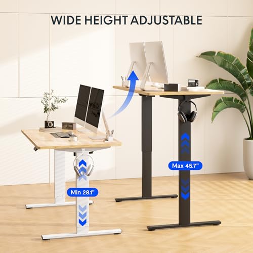 FLEXISPOT EN1 Solid Wooden Single-Piece Standing Desk, 48 x 24 Inches Sit Stand Desks for Home Office and Gaming (White Frame + Rubber Wood Top, 2 Packages) FLEXISPOT