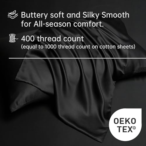YASMENG Cooling Duvet Cover Full Set Black, 100% Viscose Derived from Bambo, Summer Soft Breathable Rayon Bedding Set for Hot Sleepers, Luxury Luxurious Silky Smooth Comforter Cover for All Seasons YASMENG