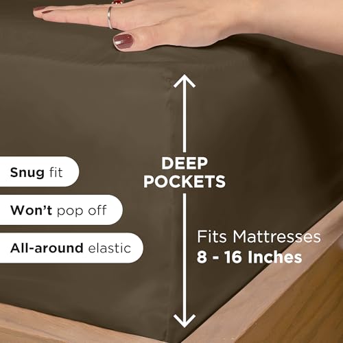 ROYALE LINENS 4 Piece Full Sheets Set - Soft Brushed 1800 Microfiber Bedding - 1 Fitted, 1 Flat Sheet, 2 Pillow Cases - Wrinkle Free & Fade Resistant - Hotel Luxury Bed Sheets (Chocolate Brown, Full) ROYALE LINENS