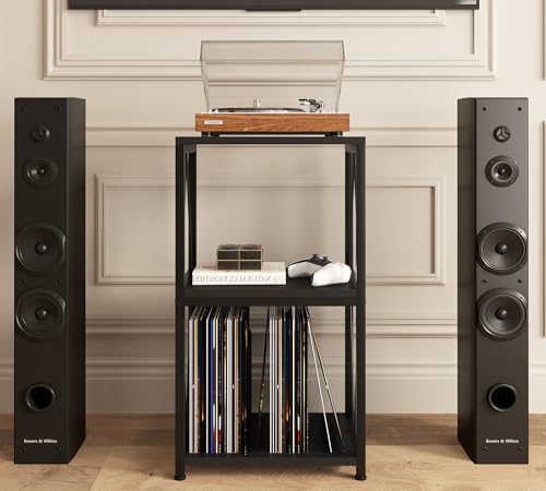 Y&M 3-Tier Record Player Stand with Vinyl Record Storage, Turntable Stand Record Shelf Display Table for Album, Turntable Holder, End Table for Bedroom, Living Room, Black Y&M